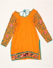 VINTAGE Womens Kaftan Dress UK 10 Small Yellow Floral LO16