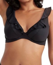 Freya Jewel Cove Bikini Top Plain Black Size 36E High Apex Plunge Frilled 7230