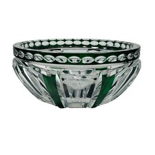 Val St Saint Lambert Glass Green Clear Cut Cameo Lead Crystal Glass Bowl L22cm