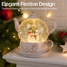Snow Swirl Festive Christmas Glitter LED Teapot - Christmas Decoration