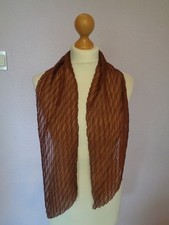 Scarf Narrow Long Brown Crinkle Effect Pointed Ends 7 x 50 Inches