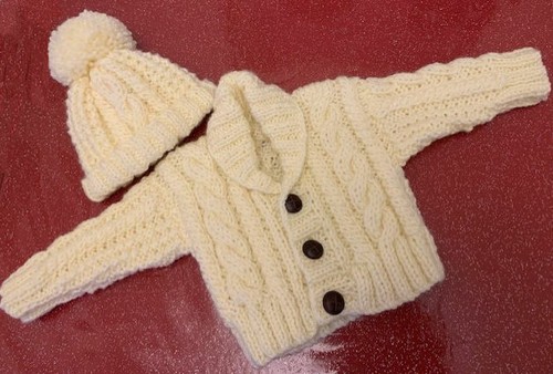 Shawl neck aran baby cardigan - aran,
