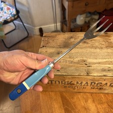 Vintage Skyline Carving Fork Kitchen Utensil - Blue Handle - Great Condition!