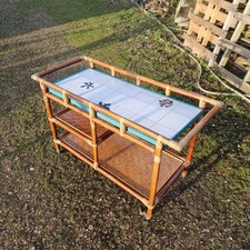 Mid Century Bamboo Ficks Reed Bar CartTiled Top Chinoiserie