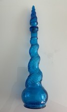 Vintage Italian Blue Glass Snake Skin Genie Bottle + Lid 43 Cm Tall VGC ￼