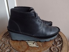 Ladies Clarks Black Leather 5cm Wedge Shoes, Size 5.5D