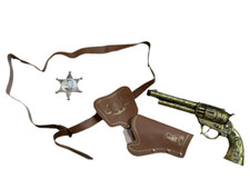 Cowboy Gun and Holster Set Gold with Belt and Badge Fancy Dress Toy Prop