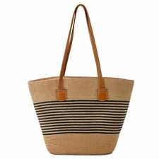 Woven Straw Tote Bag Large Capacity Summer Shoulder Bags Zipper Shopping Handbag