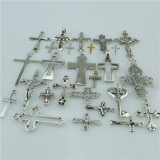 25X Mixed Cross Pendant Vintage Antique Silver Tone Alloy Faith Religious Charm