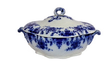 Decorative Blue & White Tureen Ridgway Osborne Blue Flow Porcelain Quatrefoil
