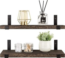 Floating Shelves -Auction Wall Mounted with Brackets Set of 2 60cm Brown-