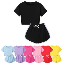 Boys Girls Crop Top Tee+Shorts