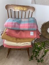 1xV Large Vintage Wool Blanket Chunky Granny Camper Van Witney Pink Camel Tartan