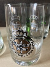 Warsteiner Pilsener Stein Shaped Glass 11cm Tall with Green Handle x 4 - RARE