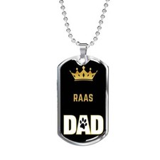 Raas Cat Dad Necklace Stainless Steel or 18k Gold Dog Tag 24" Chain