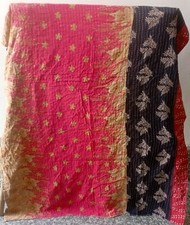 Patchwork Kantha Quilt Coverlet Indian Vintage Bedding Bedspread Balanket Gudari