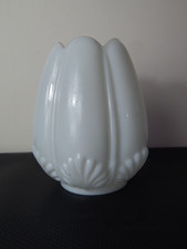 4" Duplex Oil Lamp Shade - White Tulip, Scalloped base. Opal White. 8" Tall