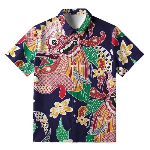 Japanese demon mask button - demon, button-up