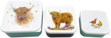JAN PASHLEY HIGHLAND COW SET OF THREE PLASTIC STACKING LUNCH PICNIC BOXES BOX