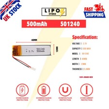 ⚡ 3.7V 501240 500mAh LiPo