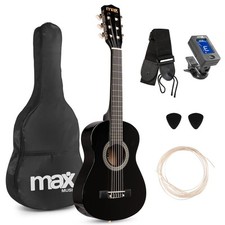 Max SoloArt Junior 1/4 Kids Acoustic Guitar Set with Tuner, Bag and Strap - Blac