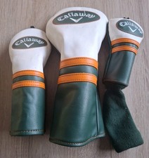 RARE CALLAWAY HEADCOVER SET  DRIVER, WOOD & HYBRID. WHITE, GREEN & ORANGE