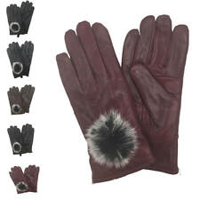 Women Ladies Luxury Leather Winter Warm Driving Gloves with Pom Pom and Fur UK