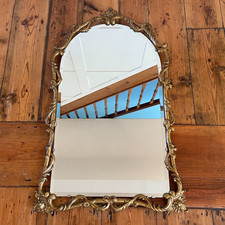 Vintage Brass Rococo Wall Mirror Ornate Metal Gold Painted Frame Arched Arch
