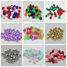 100 x Opaque Barrel Pony Beads Plastic Acrylic 9x6mm Dummy Clip Making