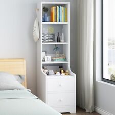 Wooden Tall Side Table Slim Narrow Night Stand Bedside w/Drawer Storage Cabinet