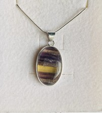 Stunning Rare Rainbow Fluorite Oval  925 Silver Pendant & Silver Chain