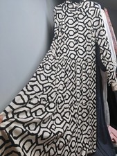 H&M cream Summer Maxi Shirt Geometric Print Dress Size:M 10/12/14