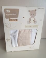 NEW Mothercare Jersey BLANKETS 90cm x 100 cm set of 3 100% soft Cotton Swaddle 