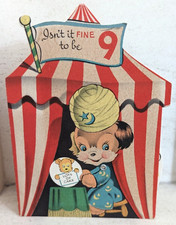 Vtg Mechanical Puppy Fortune Teller Gypsy Age 9 Birthday Greeting Card (EB8816)