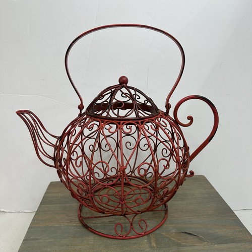 Vtg large metal teapot basket - vtg,