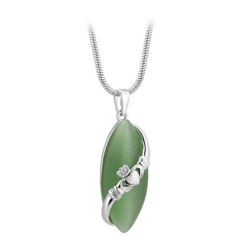 Rhodium cat eye with claddagh - rhodium,