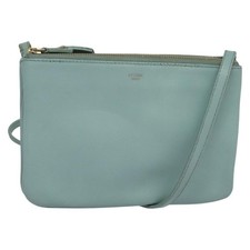 CELINE Trio Shoulder Bag Leather Light Blue Gold Auth 131611