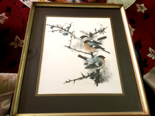 VINTAGE  MADS STAGE BULLFINCH WATERCOLOR ART PRINT DENMARk SIGNED.