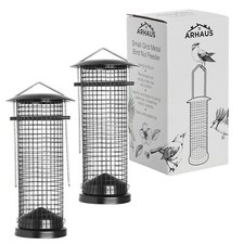 Wild Garden Bird Peanut Feeders Robust Metal Hanging Loop Flip Top Easy Fill x 2