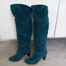 MANAS LEE FOSCATI Teal Suede Knee High Heeled Boots Size 39 Good Condition