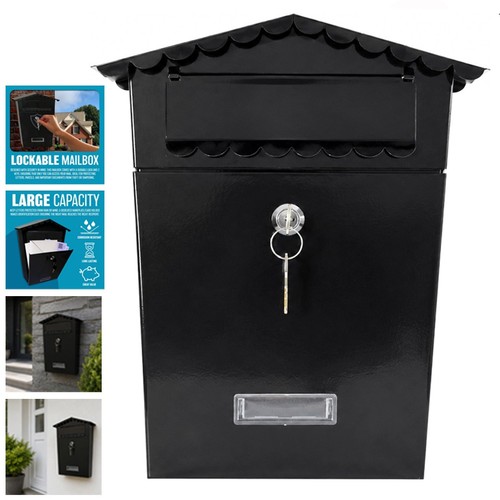 Black steel post box postbox - black,