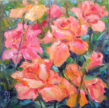 Roses Original Oil Painting Garden Wall art Floral Wall Decor Canvas 8x8 inches