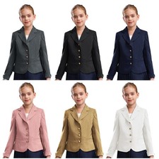 UK Blazer Jacket for Kids Girls Long Sleeve Solid Lapel Formal Suit Coat Uniform