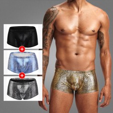 Men's Sexy Boxer Snake Skin Leather Underwear U Convex Low Waist Male Underpants