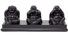SALE Three Wise Buddhas Laughing Buddha Ornament Black Resin Sculpture 20cm