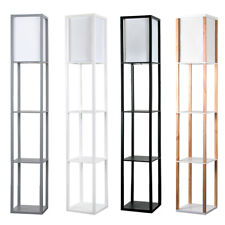 Floor Lamp Shelves Standard Shelf Storage Wooden Standing Living Room Light