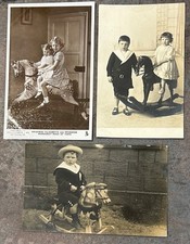 3 early RP postcards / photos of Children on Rocking Horses Boys in sailor suits