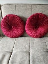 2 X Round Burgundy Colour Cushion Pleated With Centre Button 40cm VGC