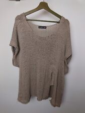 Barbara Speer Jumper Oatmeal Organic Cotton draped Free Sz Open Knit Asymmetric