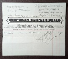 1896 J.W. Carpenter Ironmongers Harrow Rd London Invoice